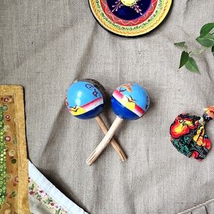 Maracas Handmade Hand Painted Vintage Maraca Pair Tribal Instrument Shakers